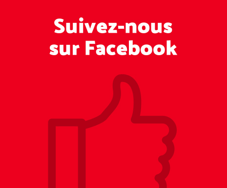 Une image où le texte lit "Suivez-nous sur Facebook"