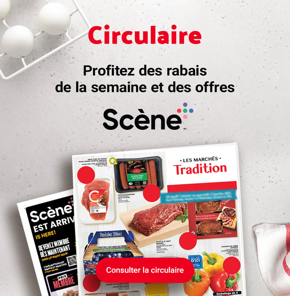 Texte lecture "Enregistrez toutes les spécialités de cette semaine et voyez toutes les offres de la scène plus en cliquant sur le bouton Voir le flyer."