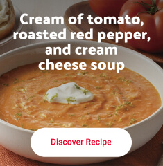 Cream of tomato, roasted red pepper, and cream cheese soup