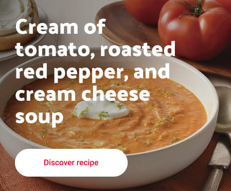 Cream of tomato, roasted red pepper, and cream cheese soup