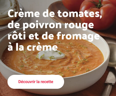 Crème de tomates, de poivron rouge rôti et de fromage à la crème