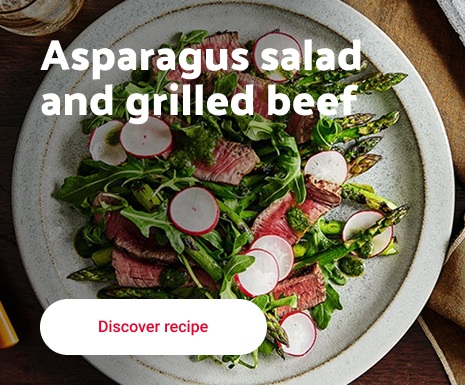 Asparagus salad and grilled beef