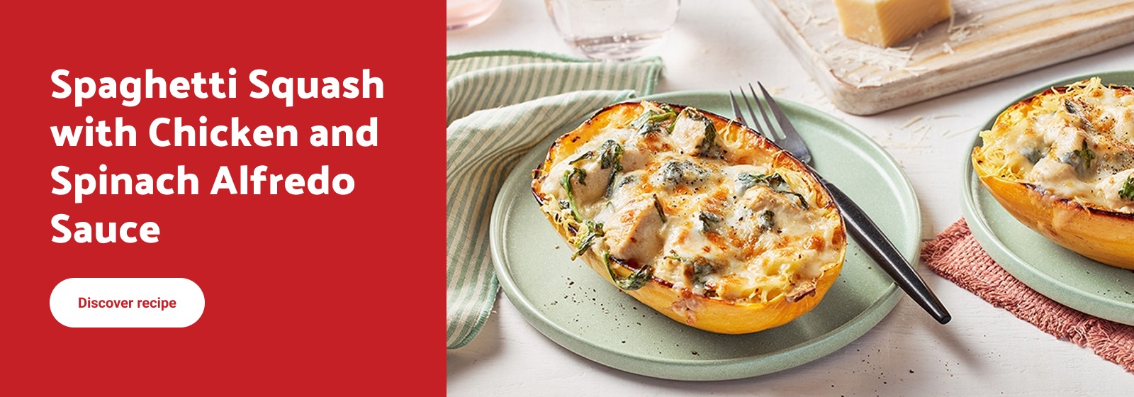 Spaghetti squash with chicken and spinach alfredo sauce