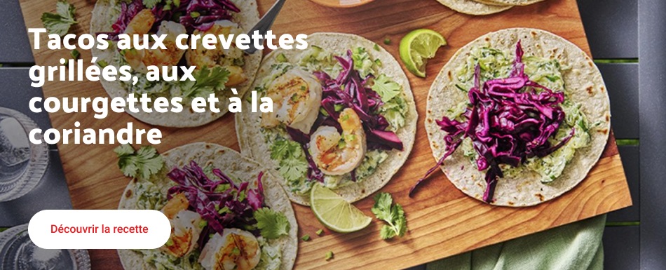 Tacos aux crevettes grillées, aux courgettes et à la coriandre