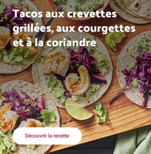 Tacos aux crevettes grillées, aux courgettes et à la coriandre