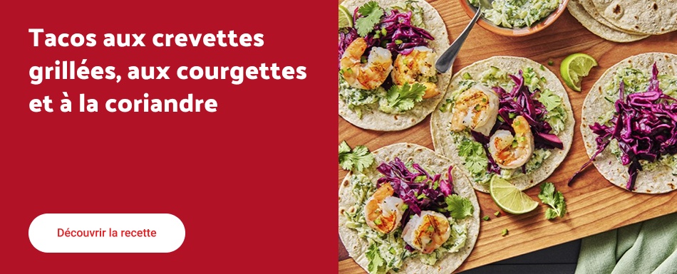 Tacos aux crevettes grillées, aux courgettes et à la coriandre