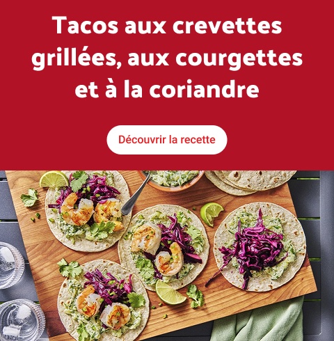 Tacos aux crevettes grillées, aux courgettes et à la coriandre