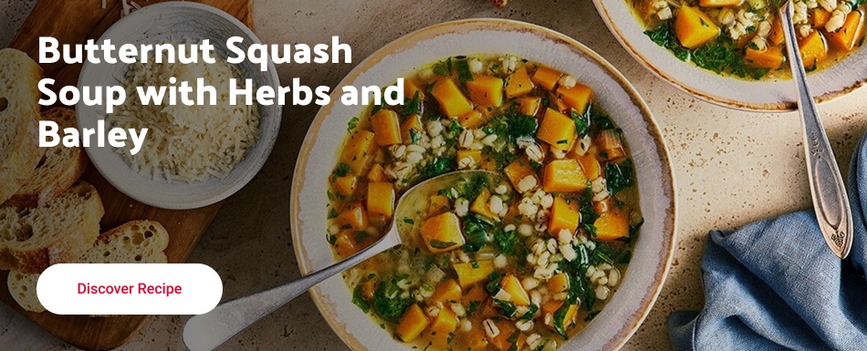 Butternut Squash Soup with Herbs and Barley