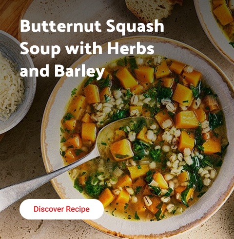 Butternut Squash Soup with Herbs and Barley