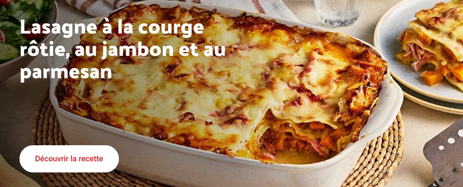 Lasagne à la courge rôtie, au jambon et au parmesan