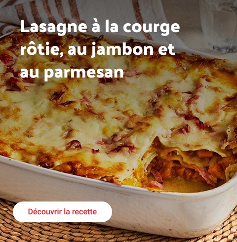 Lasagne à la courge rôtie, au jambon et au parmesan